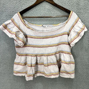 American Eagle top womens XXL pink striped babydoll‎ smocked boho western kawaii